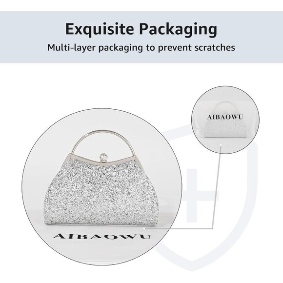 Women's Silver Sparkly Evening Chain Strap Fashionable Shoulder Clutch Bag - Picture 7 of 7